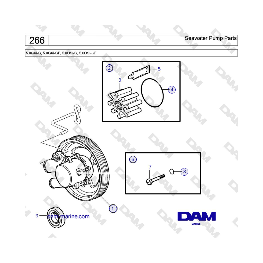 Volvo Penta 5.0L GXI-G / 5.0L GXI-GF / OSI-G / 5.0L OSI-GF - Seawater Pump Parts