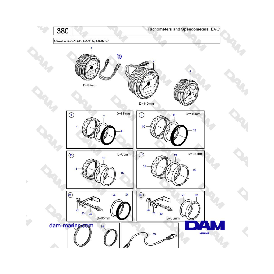 Volvo Penta 5.0L GXI-G / 5.0L GXI-GF / OSI-G / 5.0L OSI-GF - Tachometers and Speedometers, EVC