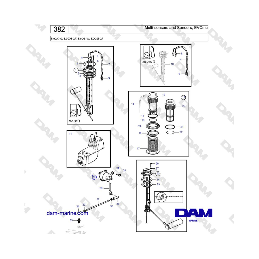 Volvo Penta 5.0L GXI-G / 5.0L GXI-GF / 5.0L OSI-G / 5.0L OSI-GF - Multi-sensors and Senders, EVCmc