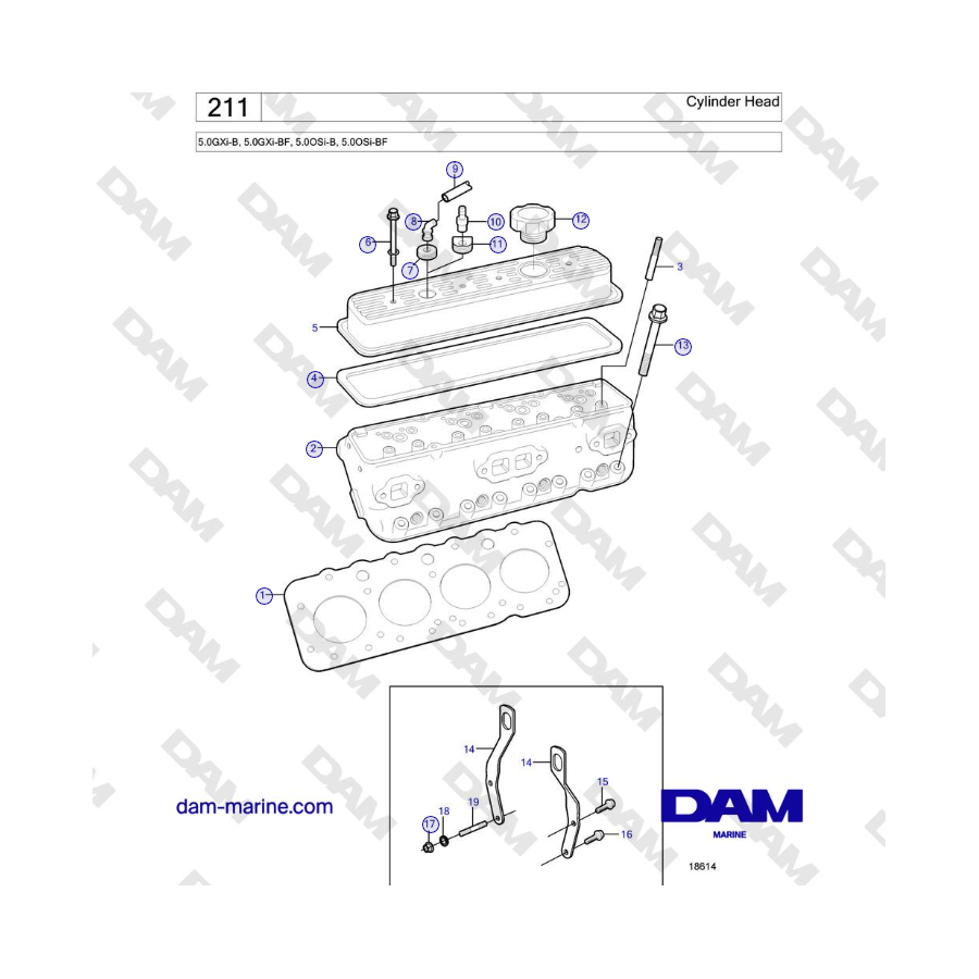 Volvo Penta 5.0L GXI-B / 5.0L GXI-BF / OSI-B / 5.0L OSI-BF - Cylinder Head