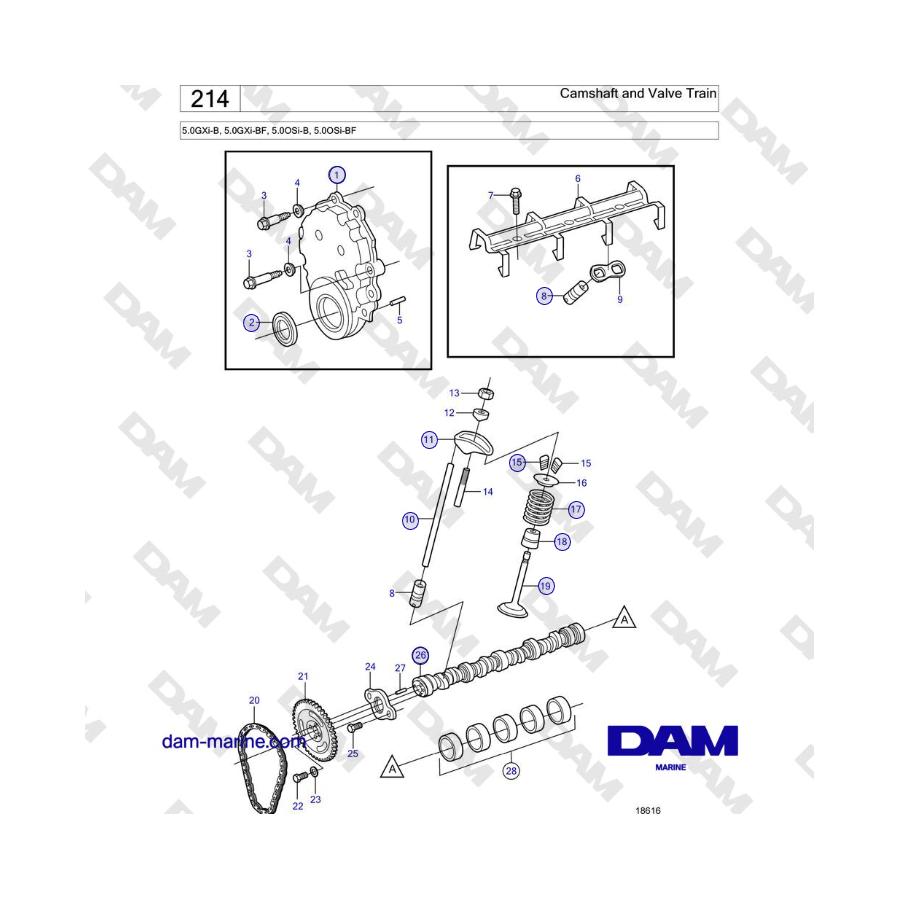 Volvo Penta 5.0GXi-B, 5.0GXi-BF, 5.0OSi-B, 5.0OSi-BF - Camshaft and Valve Train