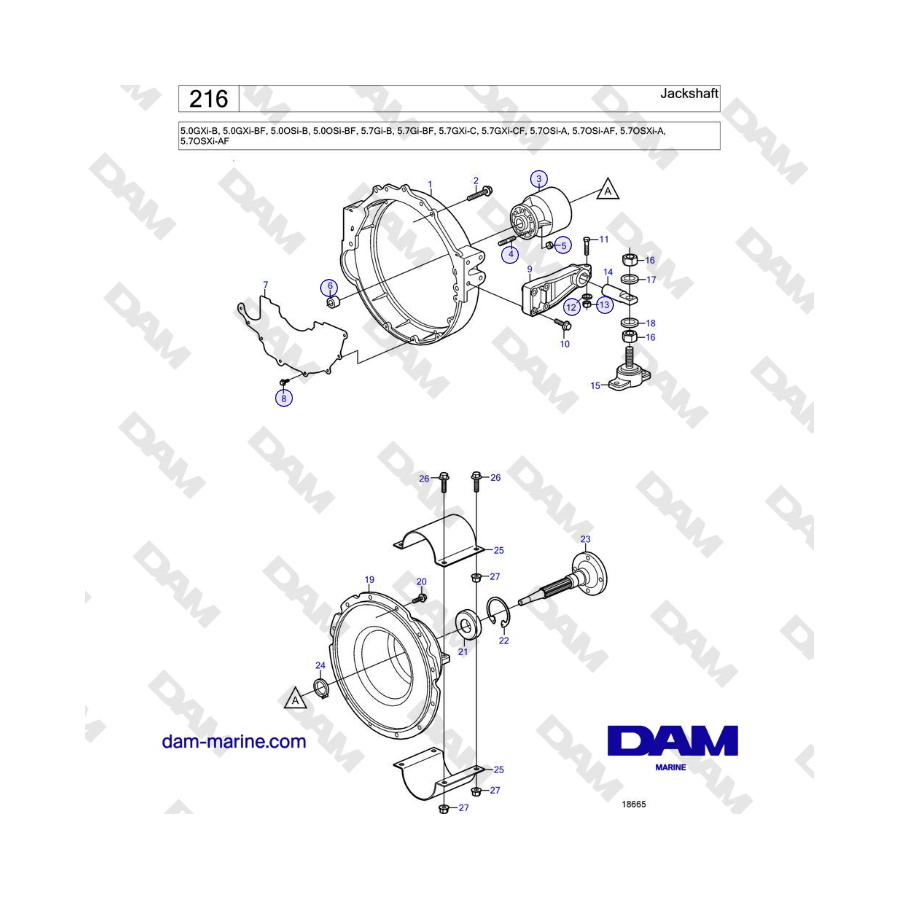 Volvo Penta 5.0GXi-B, 5.0GXi-BF, 5.0OSi-B, 5.0OSi-BF, 5.7Gi-B, 5.7Gi-BF, 5.7GXi-C, 5.7GXi-CF - Jackshaft