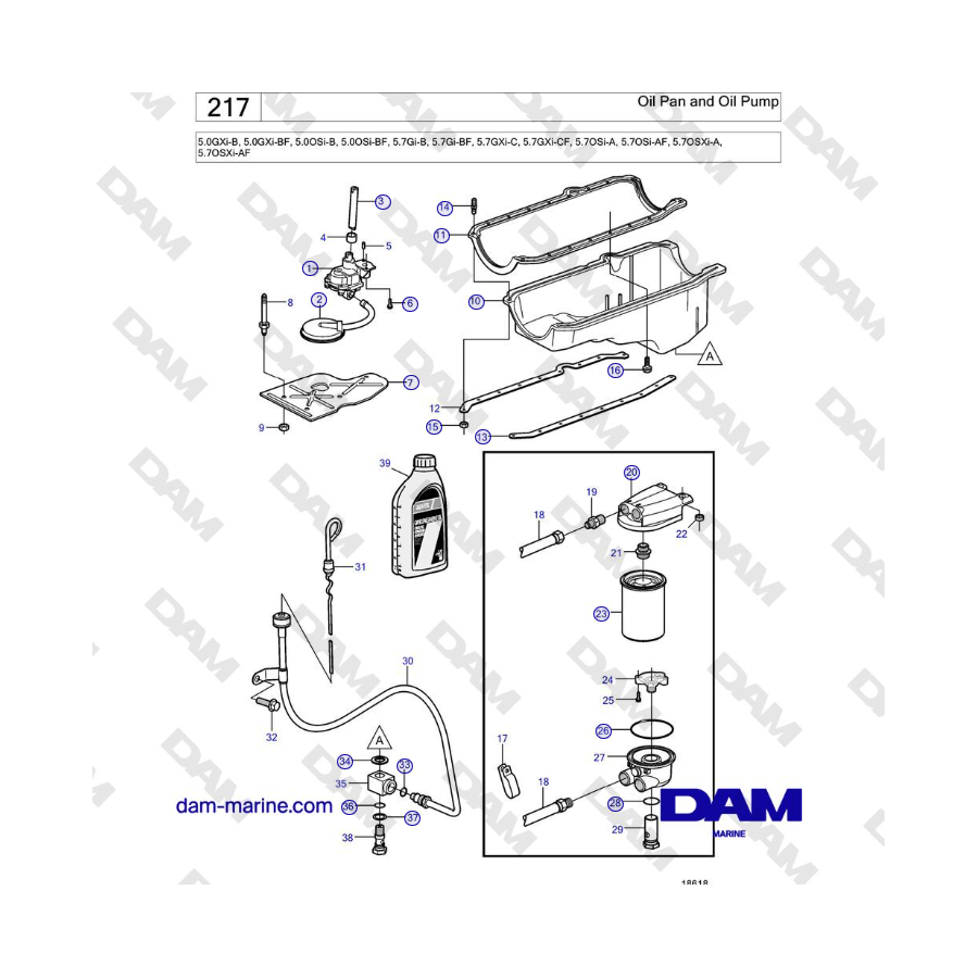 Volvo Penta 5.0GXi-B, 5.0GXi-BF, 5.0OSi-B, 5.0OSi-BF, 5.7Gi-B, 5.7Gi-BF, 5.7GXi-C, 5.7GXi-CF - Oil Pan and Oil Pump