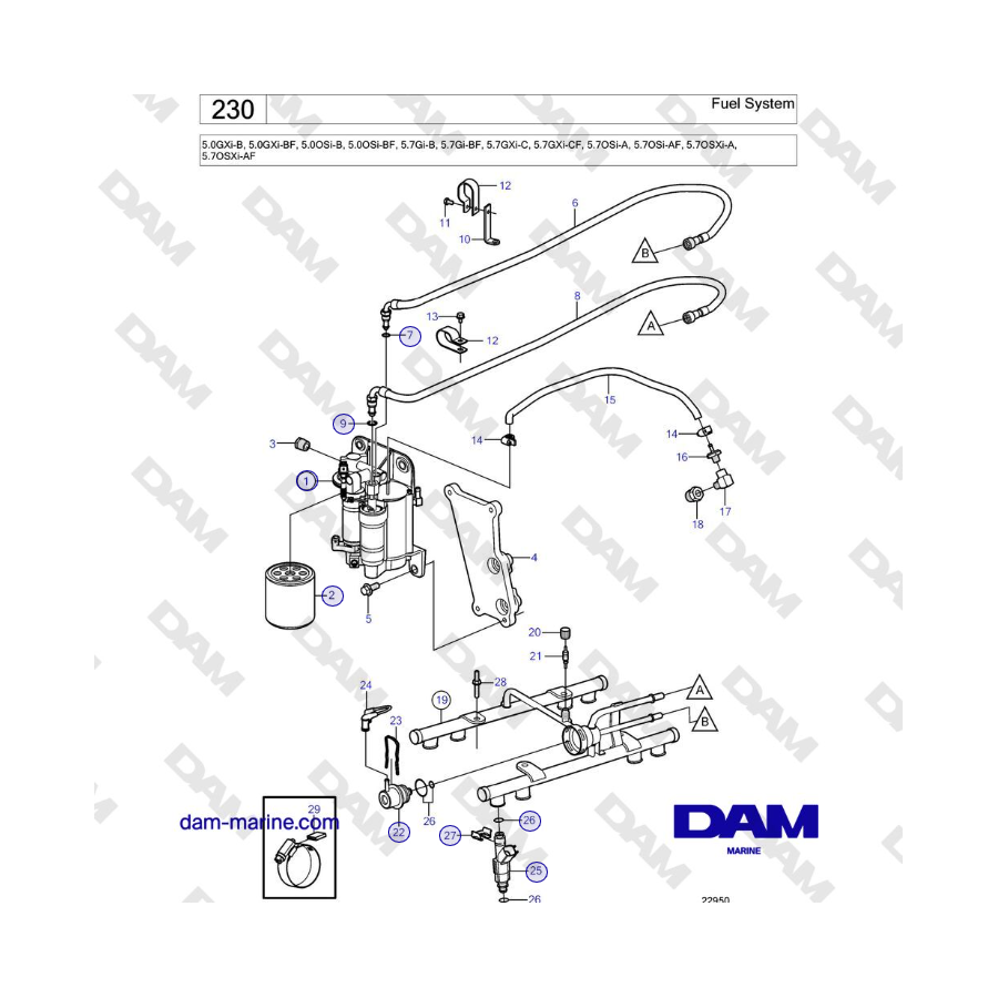 Volvo Penta 5.0GXi-B, 5.0GXi-BF, 5.0OSi-B, 5.0OSi-BF, 5.7Gi-B, 5.7Gi-BF, 5.7GXi-C, 5.7GXi-CF - Fuel System