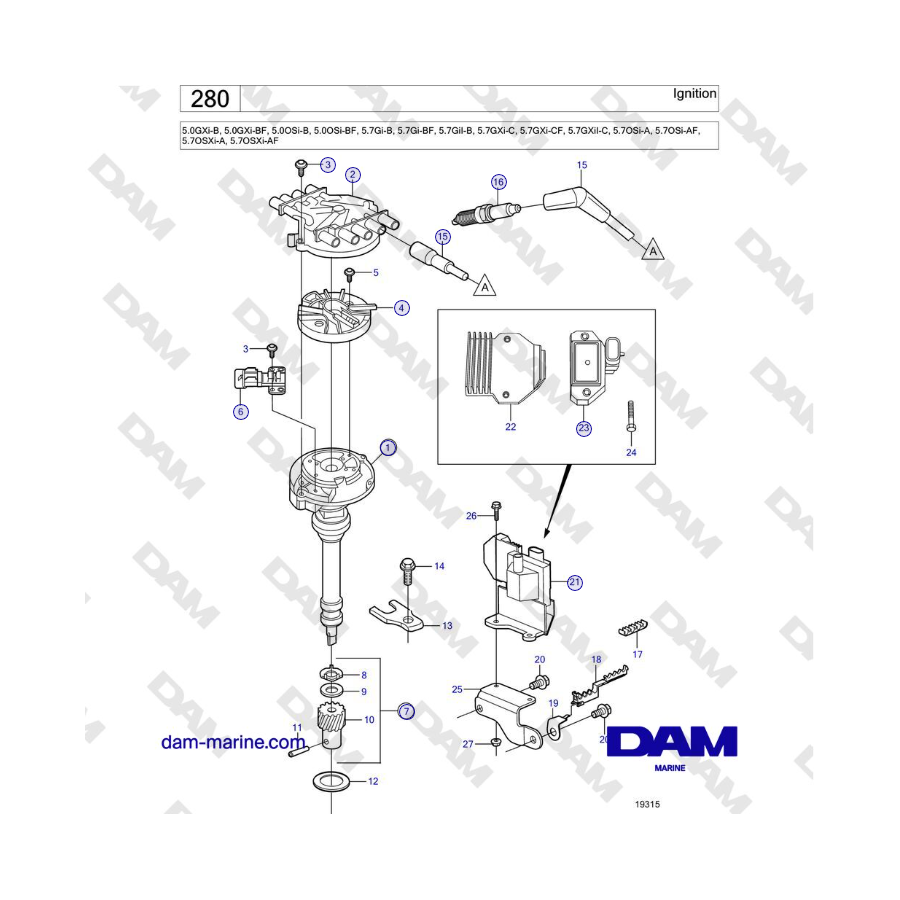 Volvo Penta 5.0GXi-B, 5.0GXi-BF, 5.0OSi-B, 5.0OSi-BF, 5.7Gi-B, 5.7Gi-BF, 5.7GiI-B, 5.7GXi-C, 5.7GXi-CF - Ignition