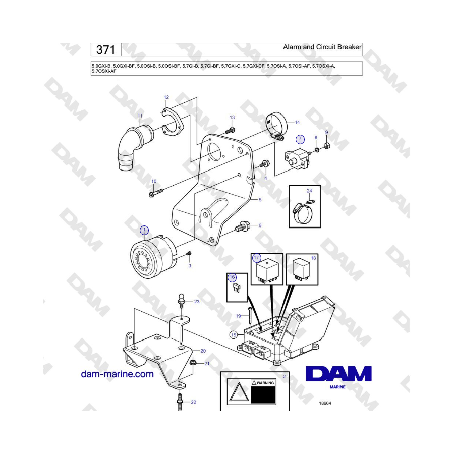 Volvo Penta 5.0GXi-B, 5.0GXi-BF, 5.7Gi-B, 5.7Gi-BF, 5.7GXi-C, 5.7GXi-CF - Alarm and Circuit Breaker 