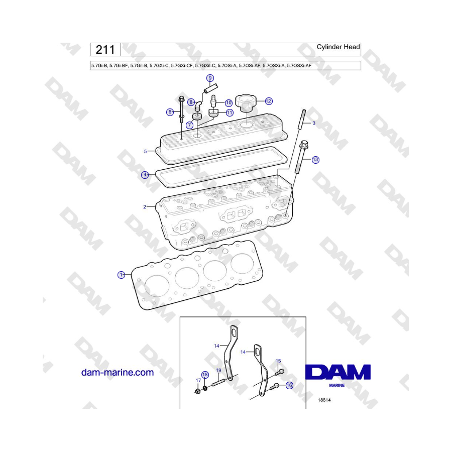 Volvo Penta 5.0GXi-E, 5.0GXi-EF, 5.0OSi-E, 5.0OSi-EF - Cylinder Head 