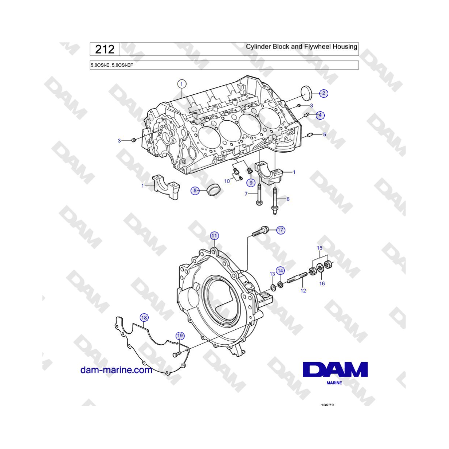 Volvo Penta 5.0GXi-E, 5.0GXi-EF - Cylinder Block and Flywheel Housing