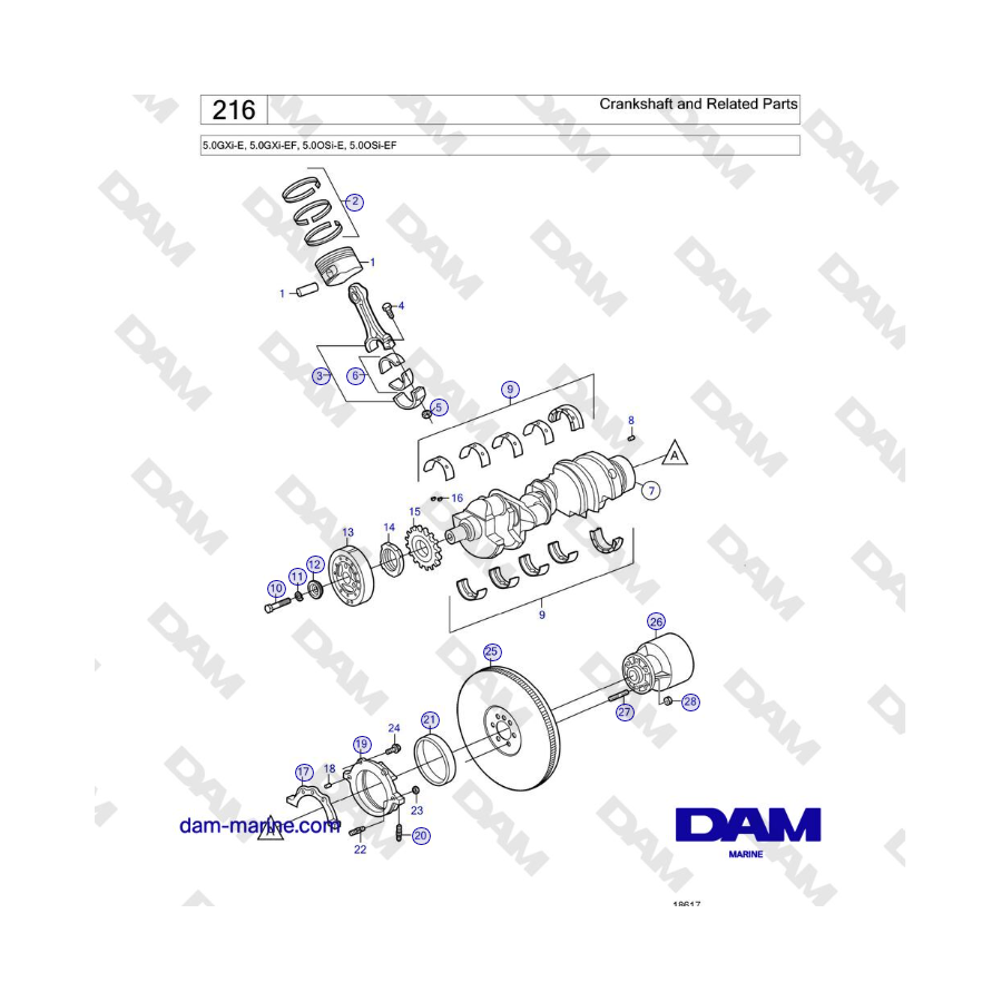 Volvo Penta 5.0GXi-E, 5.0GXi-EF, 5.0OSi-E, 5.0OSi-EF - Crankshaft and Related Parts