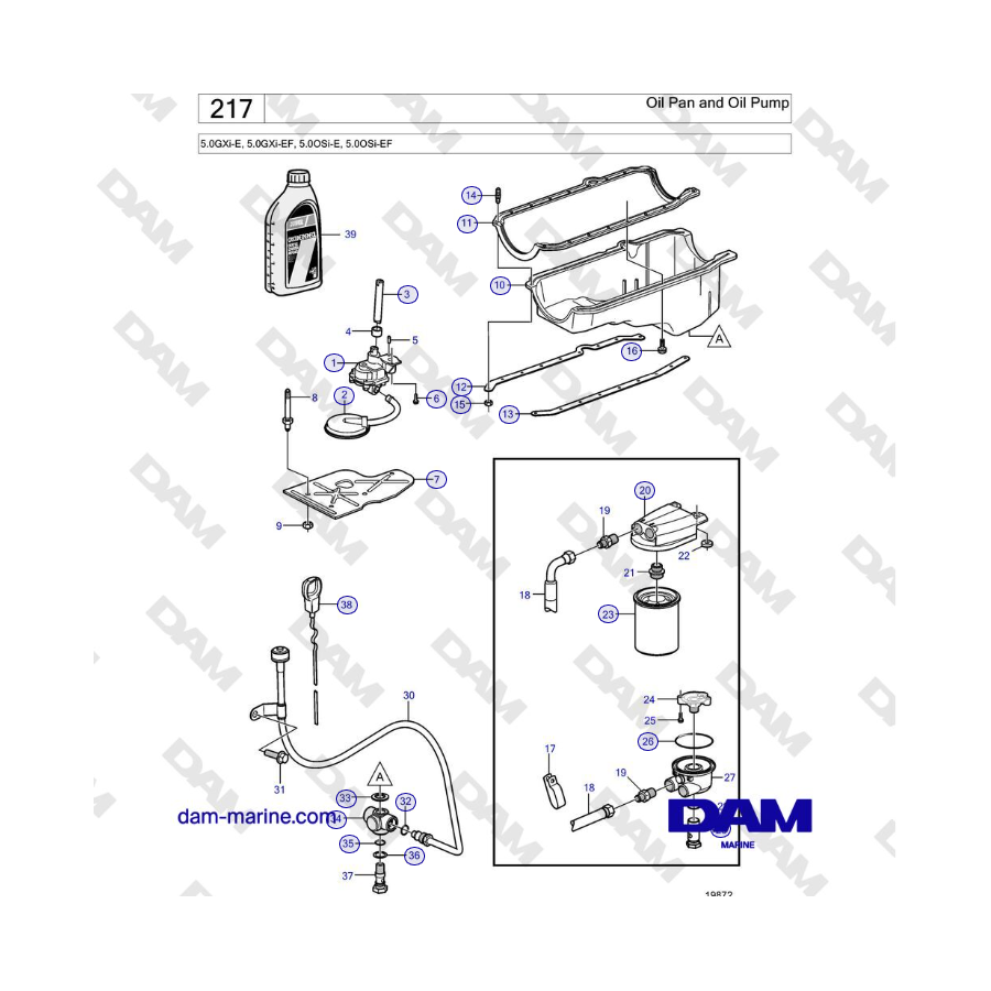 Volvo Penta 5.0GXi-E, 5.0GXi-EF, 5.0OSi-E, 5.0OSi-EF - Oil Pan and Oil Pump