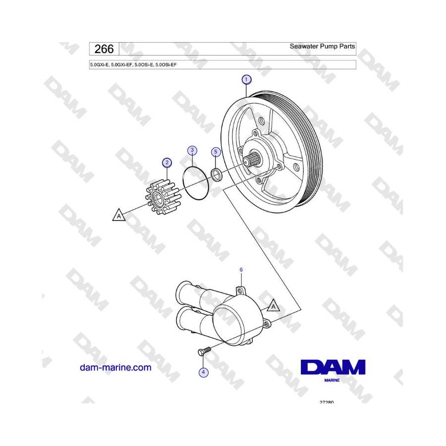 Volvo Penta 5.0GXi-E, 5.0GXi-EF, 5.0OSi-E, 5.0OSi-EF - Seawater Pump Parts