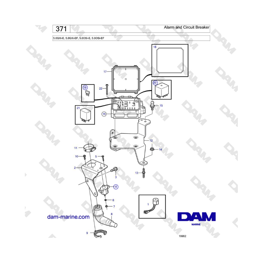 Volvo Penta 5.0GXi-E, 5.0GXi-EF, 5.0OSi-E, 5.0OSi-EF - Alarm and Circuit Breaker