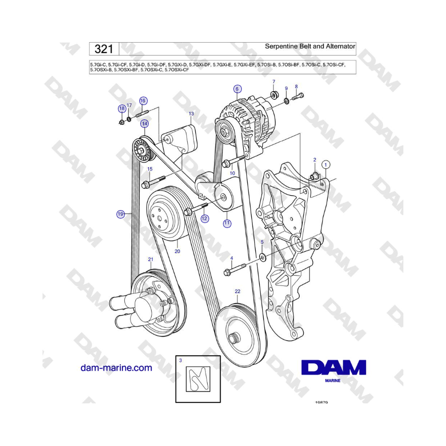 Volvo Penta 5.7L GXI-D / 5.7L GXI-E - Serpentine Belt and Alternator