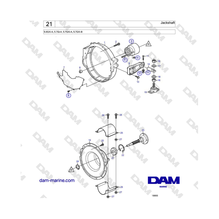 Volvo Penta 5.0GXi-A, 5.7Gi-A, 5.7GXi-A, 5.7GXi-B - Jackshaft