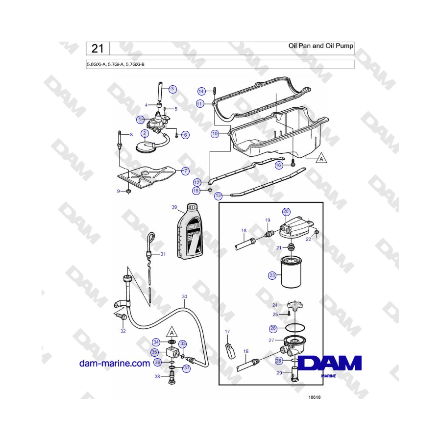 Volvo Penta 5.0GXi-A, 5.7Gi-A, 5.7GXi-B - Oil Pan and Oil Pump