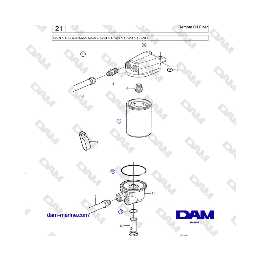 Volvo Penta 5.0GXi-A, 5.7Gi-A, 5.7GXi-A, 5.7GXi-B, 5.7GiI-A, 5.7GSiI-A, 5.7GXiI-A, 5.7GXiI-B - Remote Oil Filter