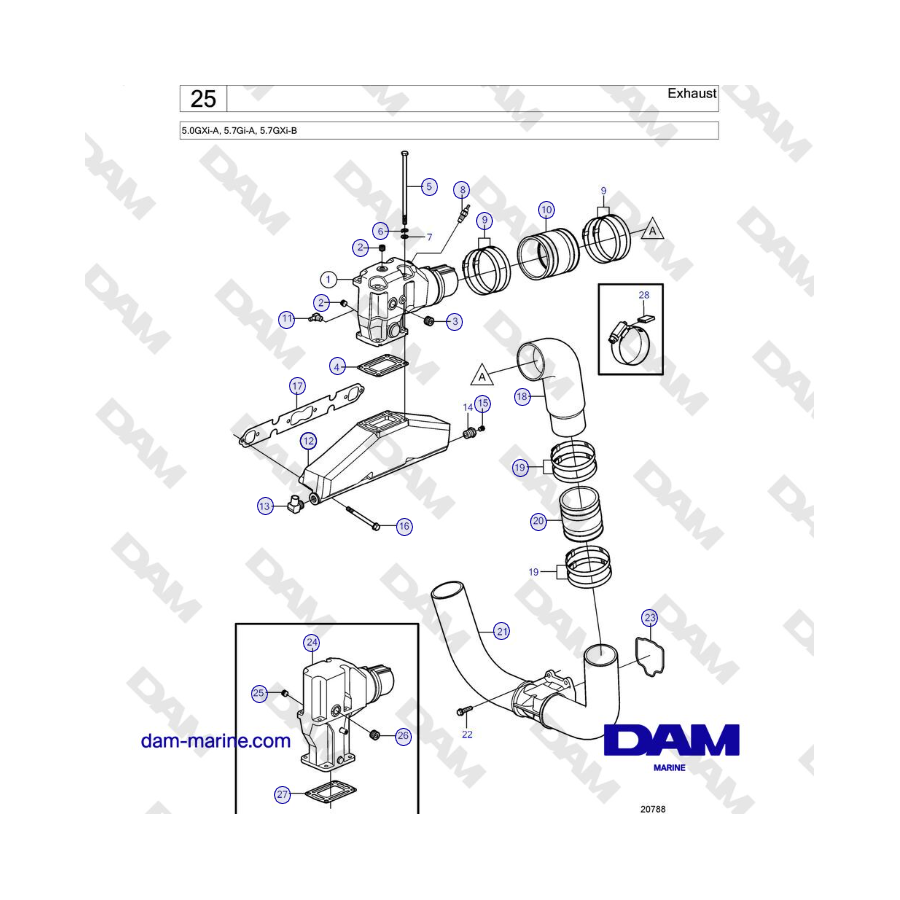 Volvo Penta 5.0GXi-A, 5.7Gi-A, 5.7GXi-B - Exhaust