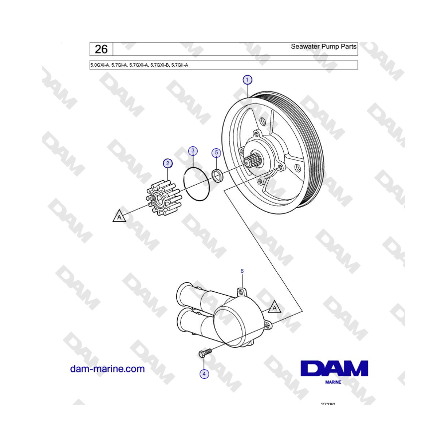 Volvo Penta 5.0GXi-A, 5.7Gi-A, 5.7GXi-A, 5.7GXi-B, 5.7GiI-A - Seawater Pump Parts