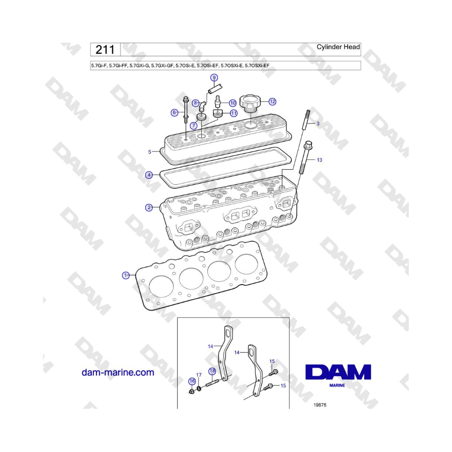 Volvo Penta 5.7Gi-F, 5.7Gi-FF, 5.7GXi-G, 5.7GXi-GF - Cylinder Head