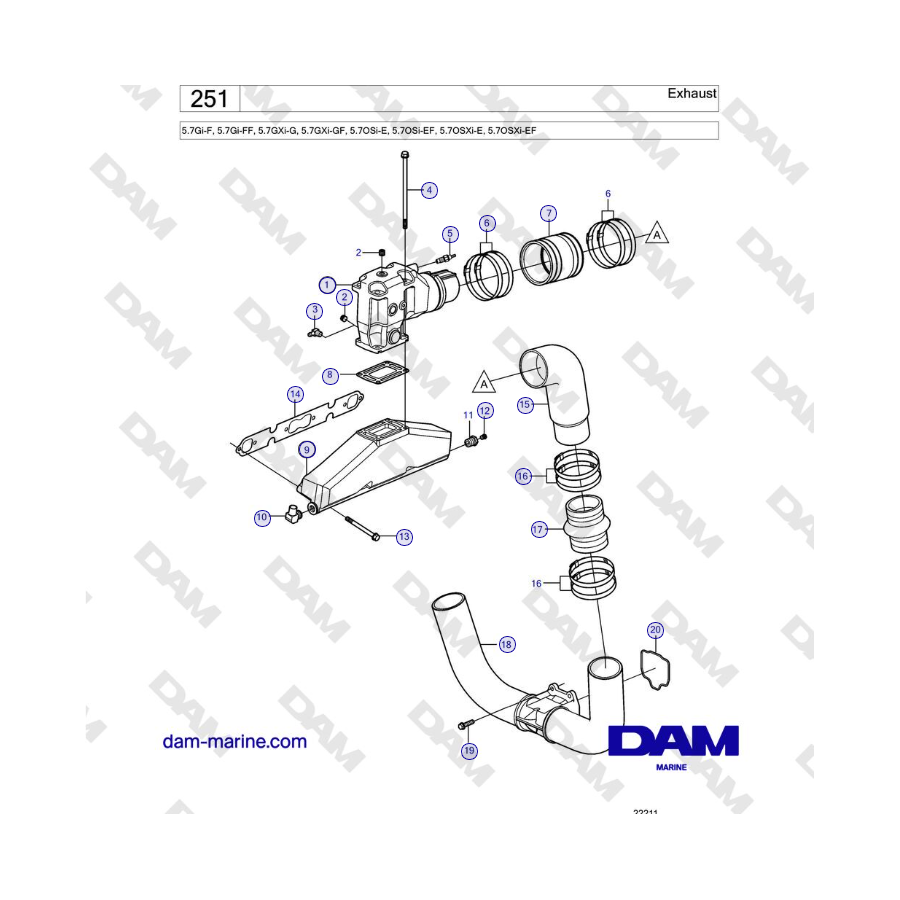 Volvo Penta 5.7Gi-F, 5.7Gi-FF, 5.7GXi-G, 5.7GXi-GF - Exhaust