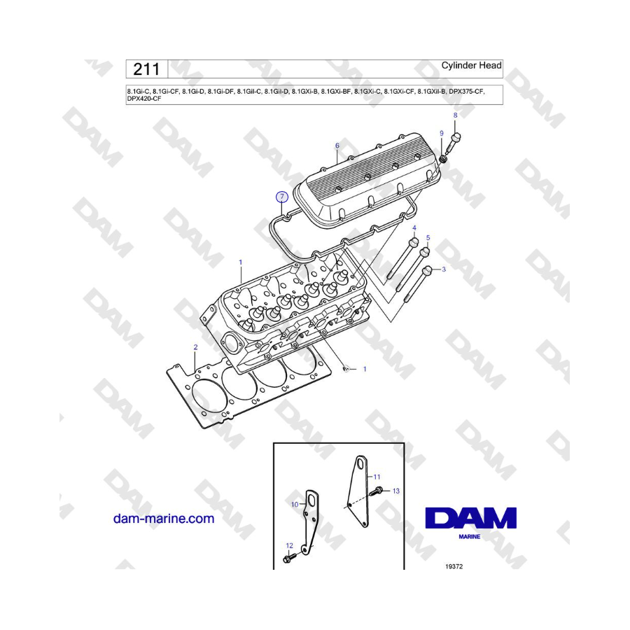 Volvo Penta 8.1Gi-C, 8.1Gi-CF, 8.1Gi-D, 8.1Gi-DF, 8.1GiI-C, 8.1GiI-D, 8.1GXi-B, 8.1GXi-BF, 8.1GXi-C, 8.1GXi-CF - Cylinder Head