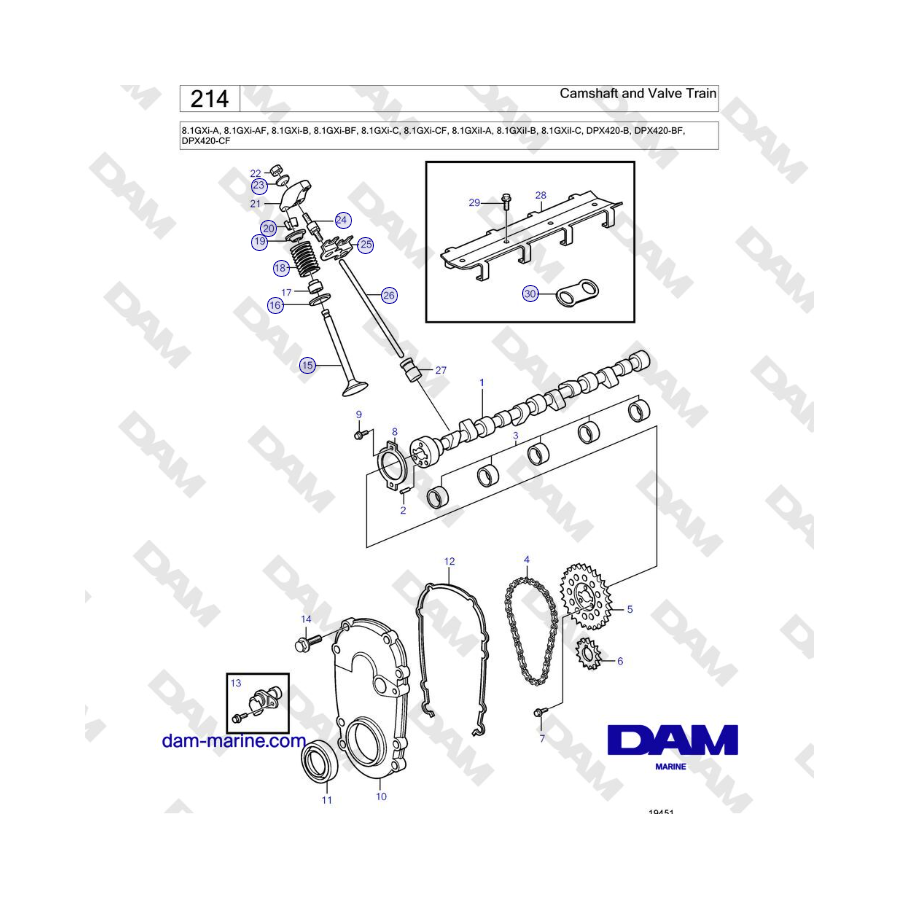 Volvo Penta 8.1GXi-A, 8.1GXi-AF, 8.1GXi-B, 8.1GXi-BF, 8.1GXi-C, 8.1GXi-CF - Camshaft and Valve Train