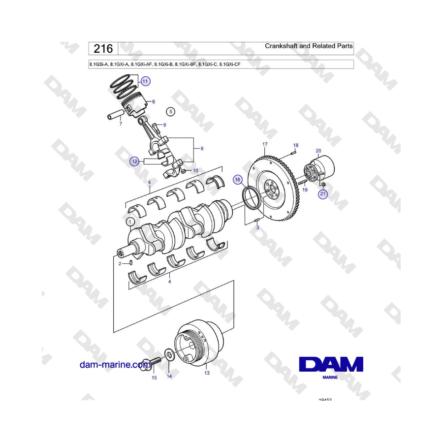 Volvo Penta 8.1GSi-A, 8.1GXi-A, 8.1GXi-AF, 8.1GXi-B, 8.1GXi-BF, 8.1GXi-C, 8.1GXi-CF - Crankshaft and Related Parts 