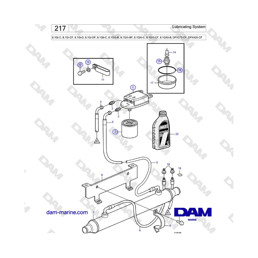 Volvo Penta 8.1Gi-C, 8.1Gi-CF, 8.1Gi-D, 8.1Gi-DF, 8.1GiI-C, 8.1GXi-B, 8.1GXi-BF, 8.1GXi-C, 8.1GXi-CF - Lubricating System