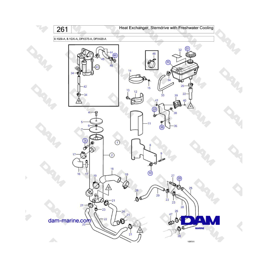 Volvo Penta 8.1GSi-A, 8.1GXi-A - Heat Exchanger, Sterndrive with Freshwater Cooling