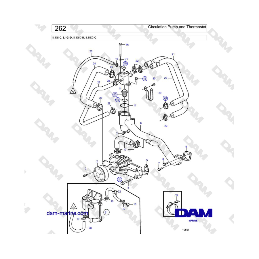 Volvo Penta 8.1Gi-C, 8.1Gi-D, 8.1GXi-B, 8.1GXi-C - Circulation Pump and Thermostat