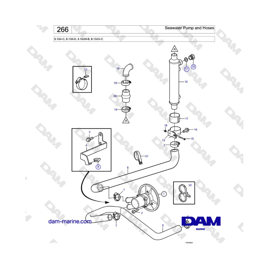 Volvo Penta 8.1GiI-C, 8.1GiI-D, 8.1GXiI-B, 8.1GXiI-C - Seawater Pump and Hoses