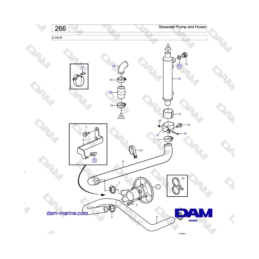 Volvo Penta 8.1GiI-B - Seawater Pump and Hoses