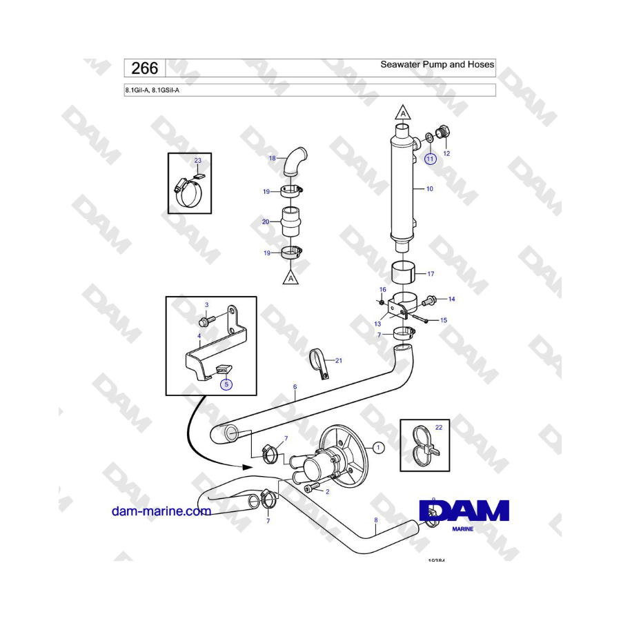 Volvo Penta 8.1GiI-A, 8.1GSiI-A - Seawater Pump and Hoses