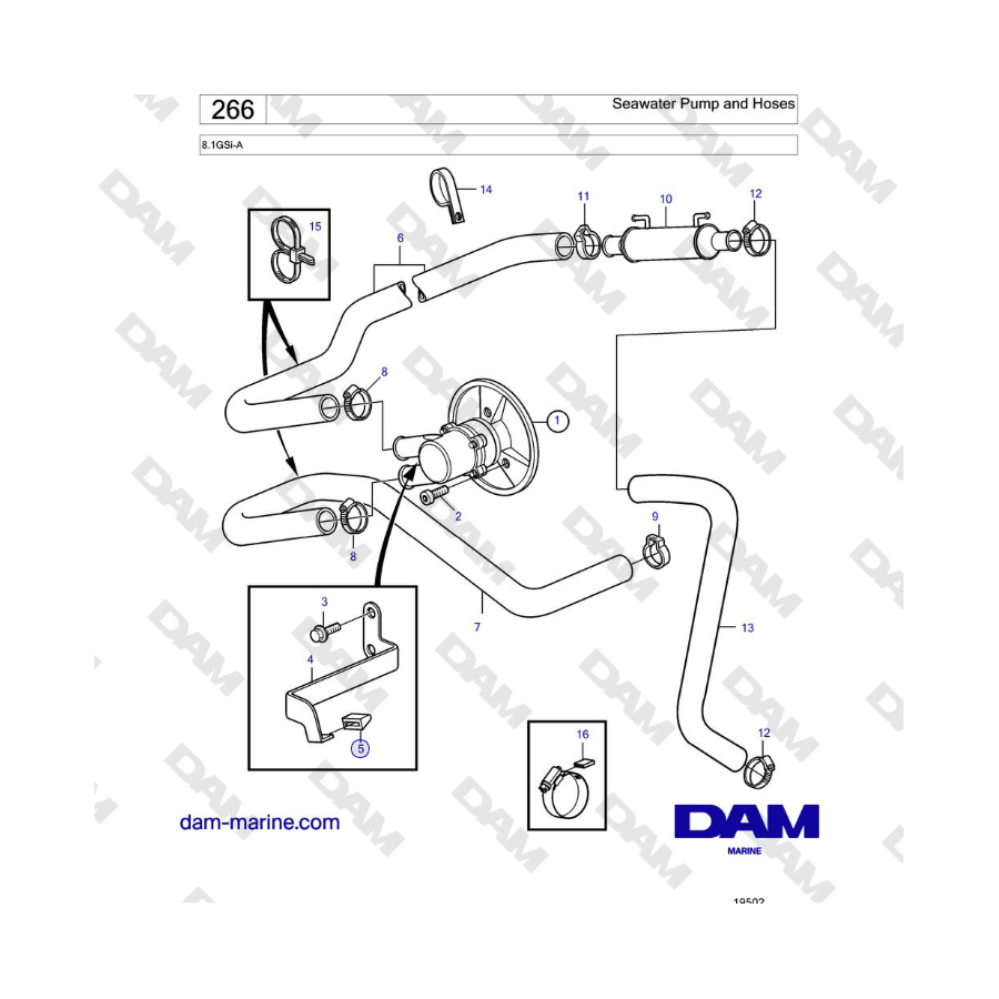 Volvo Penta 8.1GSi-A - Seawater Pump and Hoses