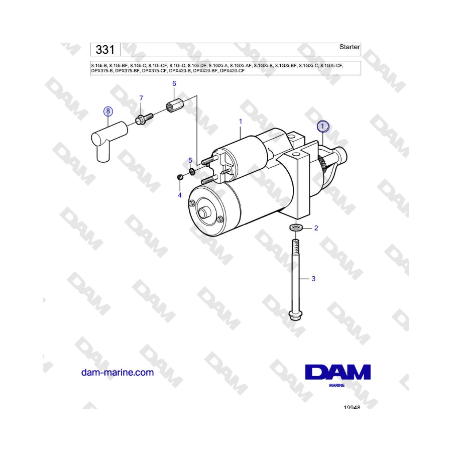 Volvo Penta 8.1Gi-B, 8.1Gi-BF, 8.1Gi-C, 8.1Gi-CF, 8.1Gi-D, 8.1Gi-DF, 8.1GXi-A,8.1GXi-B, 8.1GXi-C - Starter