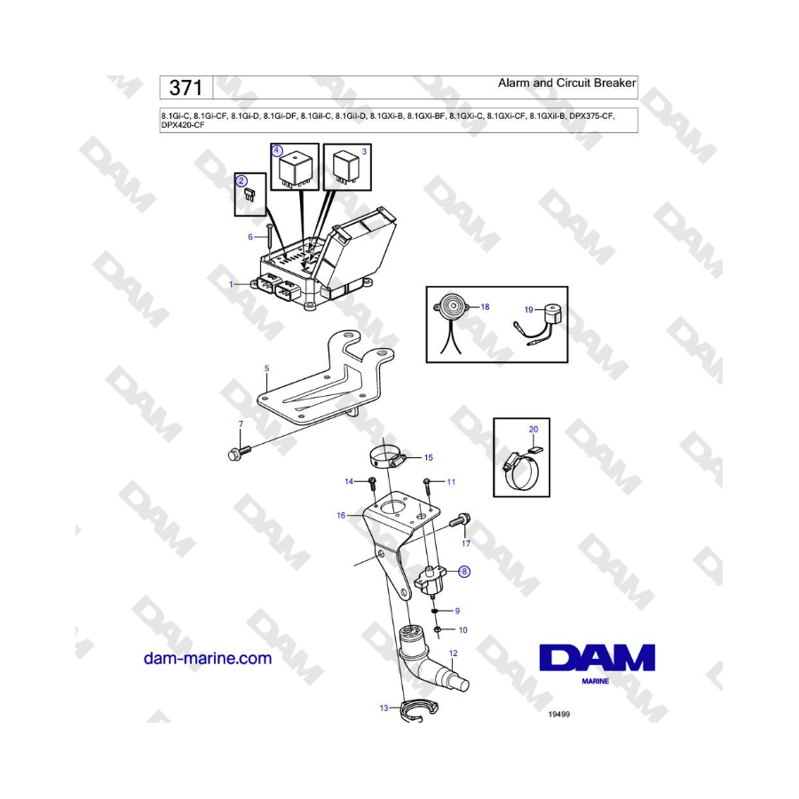 Volvo Penta 8.1Gi-C, 8.1Gi-CF, 8.1Gi-D, 8.1Gi-DF, 8.1GiI-C, 8.1GiI-D, 8.1GXi-B, 8.1GXi-BF, 8.1GXi-C - Alarm and Circuit Breaker 