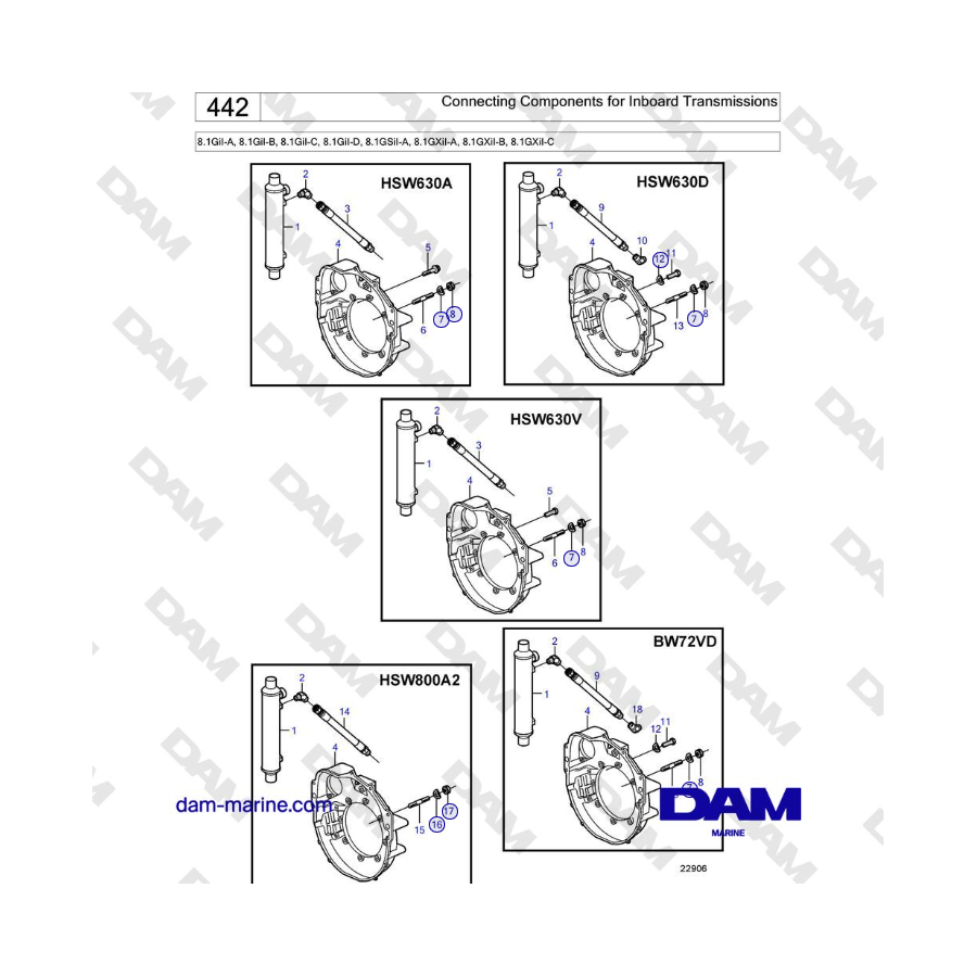 Volvo Penta 8.1GiI-A, 8.1GiI-B, 8.1GiI-C, 8.1GiI-D, 8.1GSiI-A - Connecting Components for Inboard Transmissions