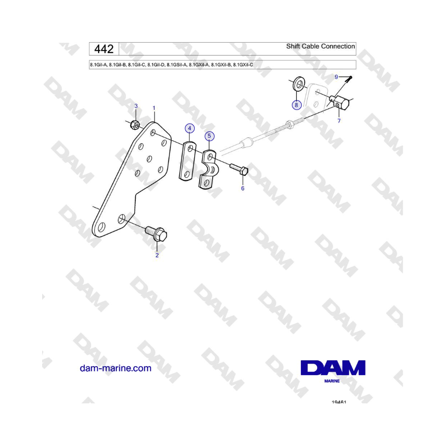 Volvo Penta 8.1GiI-A, 8.1GiI-B, 8.1GiI-C, 8.1GiI-D, 8.1GSiI-A, 8.1GXiI-A, 8.1GXiI-B, 8.1GXiI-C - Shift Cable Connection