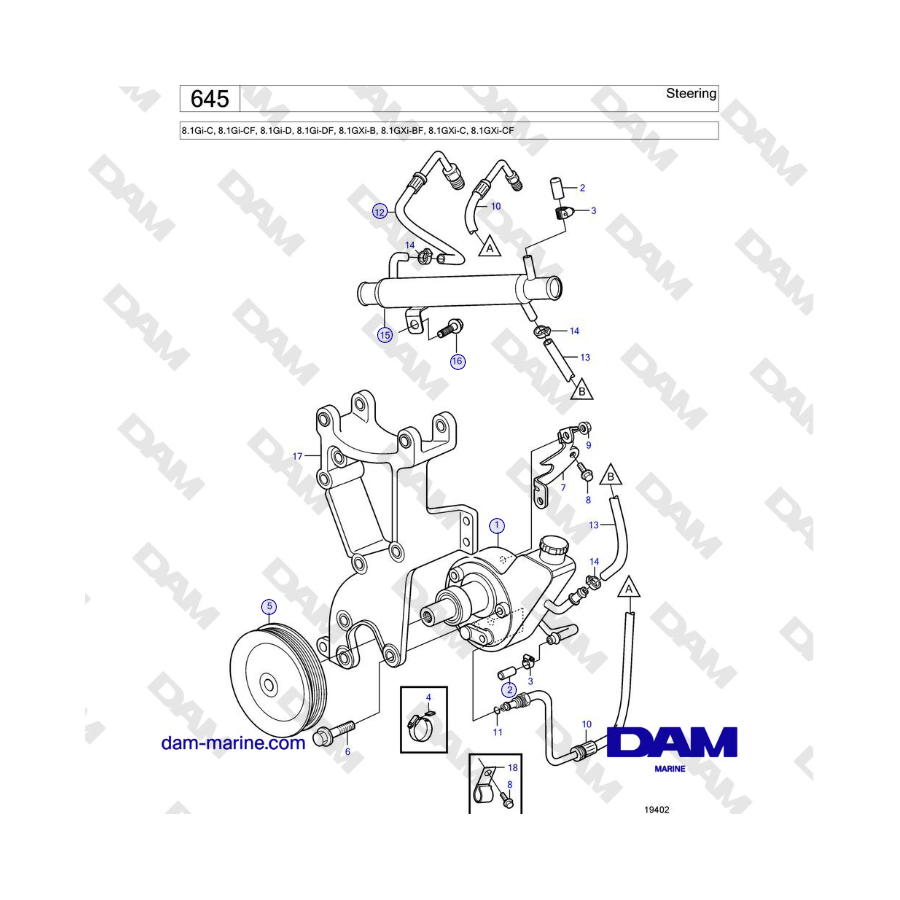 Volvo Penta 8.1Gi-C, 8.1Gi-CF, 8.1Gi-D, 8.1Gi-DF, 8.1GXi-B, 8.1GXi-BF, 8.1GXi-C, 8.1GXi-CF - Steering