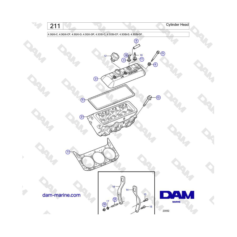 Volvo Penta 4.3GXi-C, 4.3GXi-CF, 4.3GXi-D, 4.3GXi-DF - Cylinder Head 