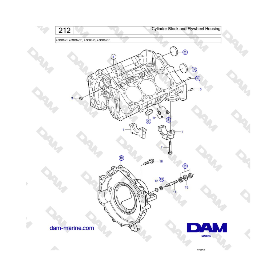 Volvo Penta 4.3GXi-C, 4.3GXi-CF, 4.3GXi-D, 4.3GXi-DF - Cylinder Block and Flywheel Housing