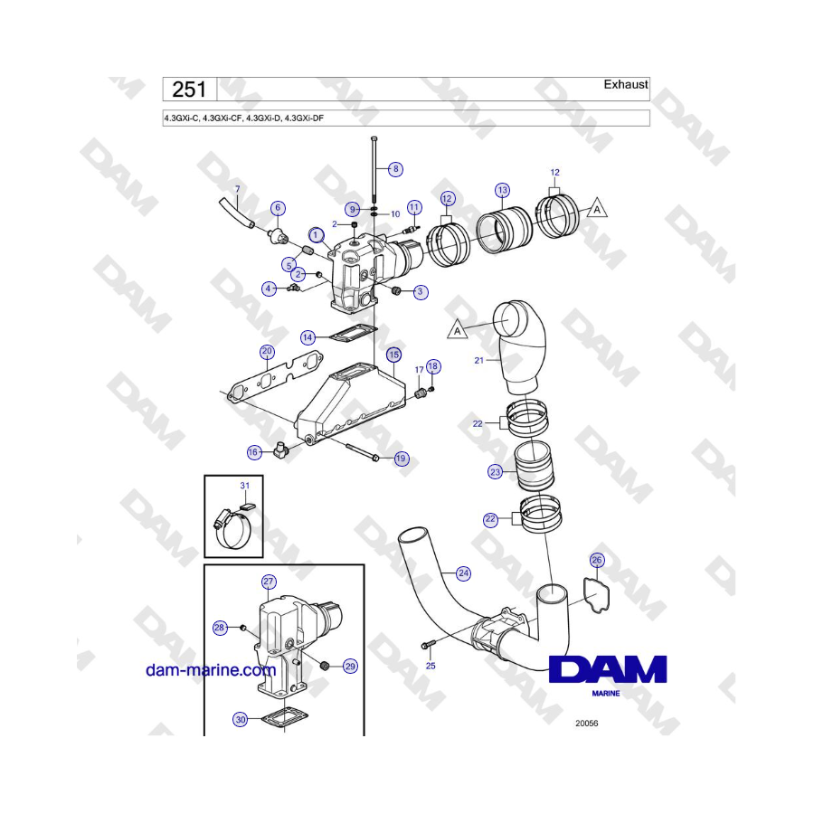 Volvo Penta 4.3GXi-C, 4.3GXi-CF, 4.3GXi-D, 4.3GXi-DF - Exhaust