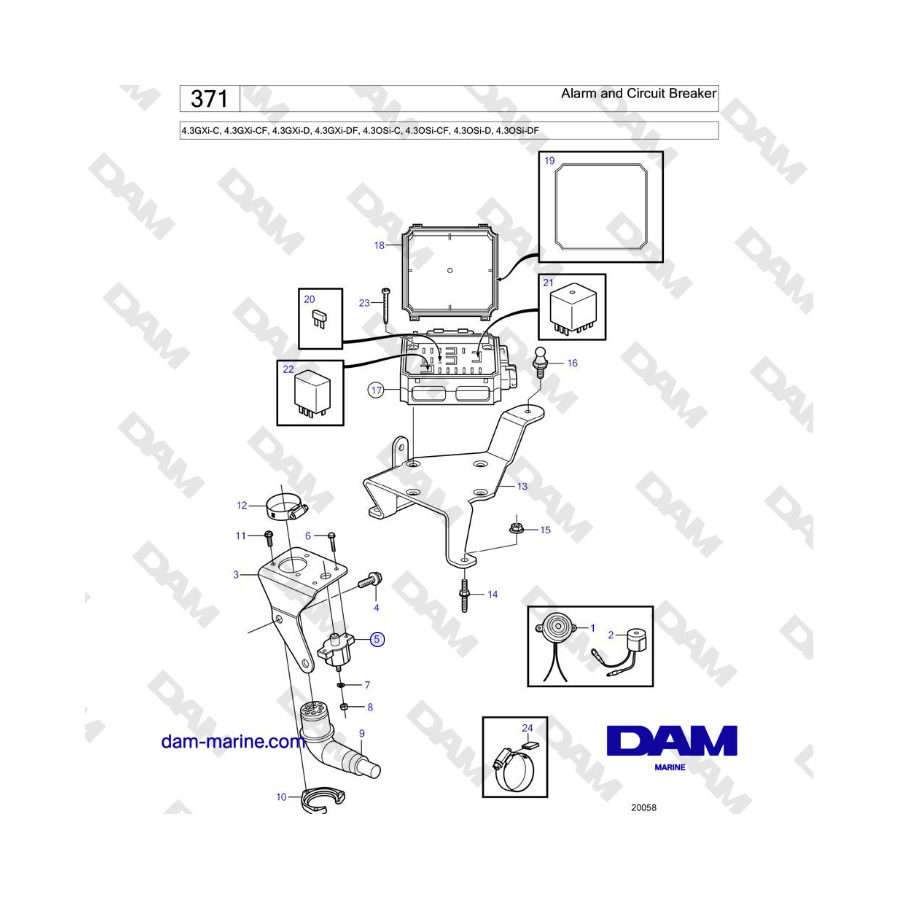 Volvo Penta 4.3GXi-C, 4.3GXi-CF, 4.3GXi-D, 4.3GXi-DF, 4.3OSi-C, 4.3OSi-CF, 4.3OSi-D, 4.3OSi-DF - Alarm and Circuit Breaker 