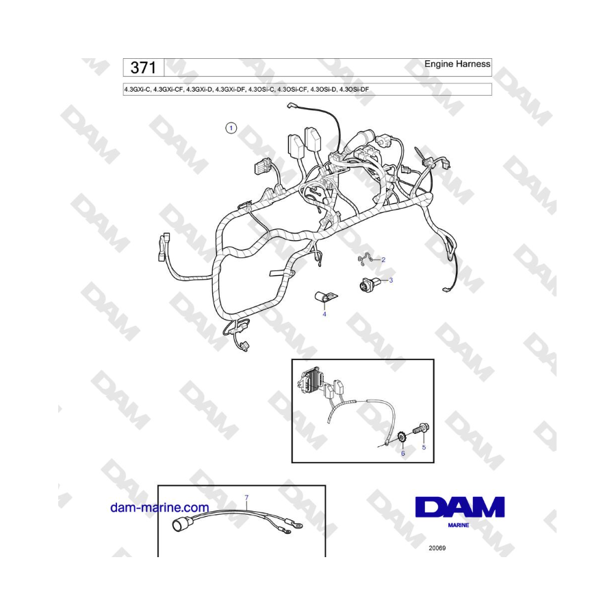 Volvo Penta 4.3GXi-C, 4.3GXi-CF, 4.3GXi-D, 4.3GXi-DF, 4.3OSi-C, 4.3OSi-CF, 4.3OSi-D, 4.3OSi-DF - Engine Harness