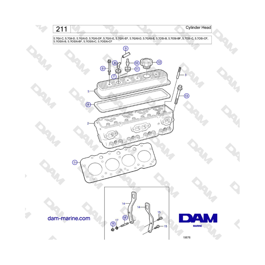 Volvo Penta 5.7GXi-E, 5.7GXi-EF, 5.7GXiI-D, 5.7GXiI-E - Cylinder Head