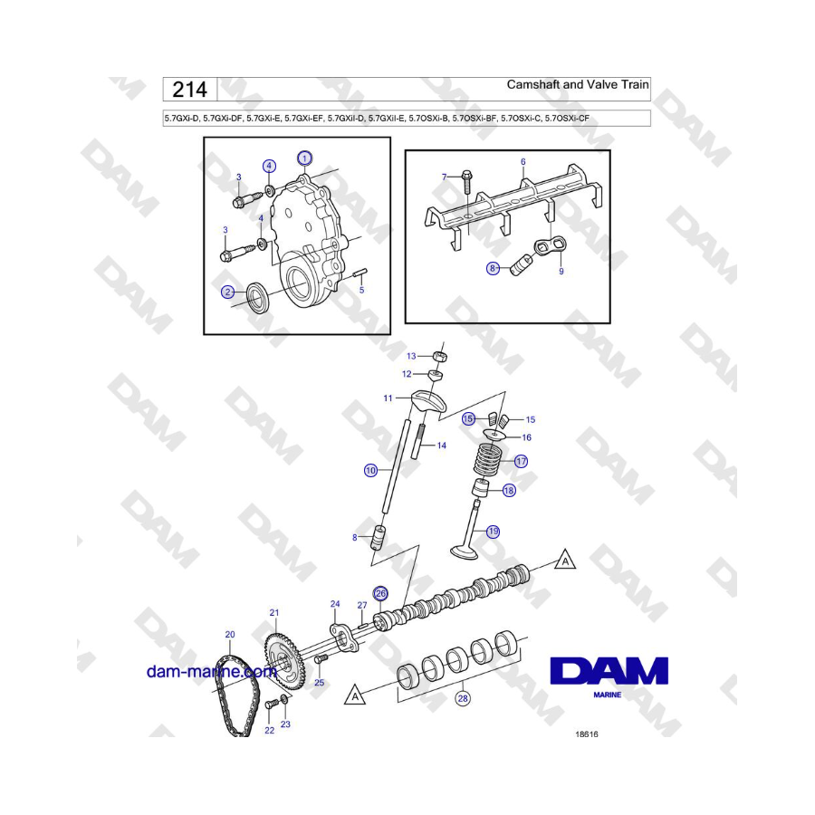 Volvo Penta 5.7GXi-E, 5.7GXi-EF, 5.7GXiI-D, 5.7GXiI-E - Camshaft and Valve Train