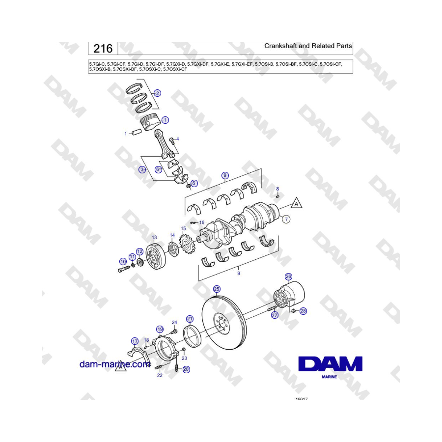 Volvo Penta 5.7GXi-D, 5.7GXi-DF, 5.7GXi-E, 5.7GXi-EF - Crankshaft and Related Parts 