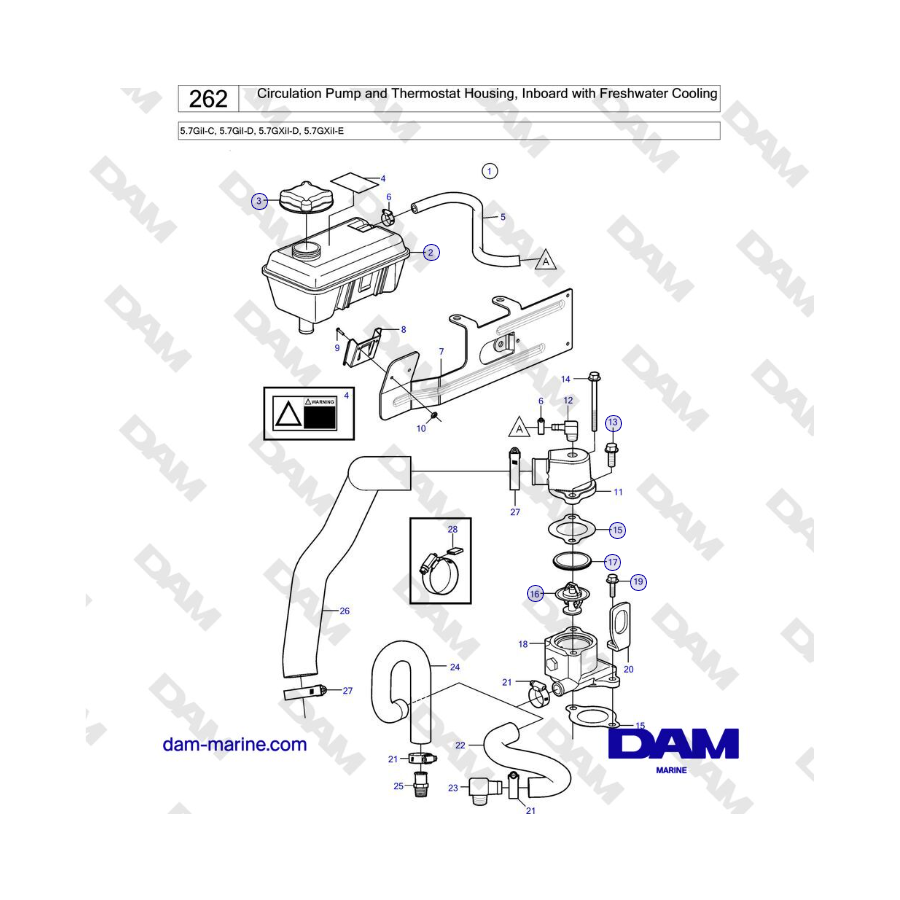 Volvo Penta 5.7GiI-C, 5.7GiI-D, 5.7GXiI-D, 5.7GXiI-E - Circulation Pump and Thermostat Housing, Inboard with Freshwater Cooling