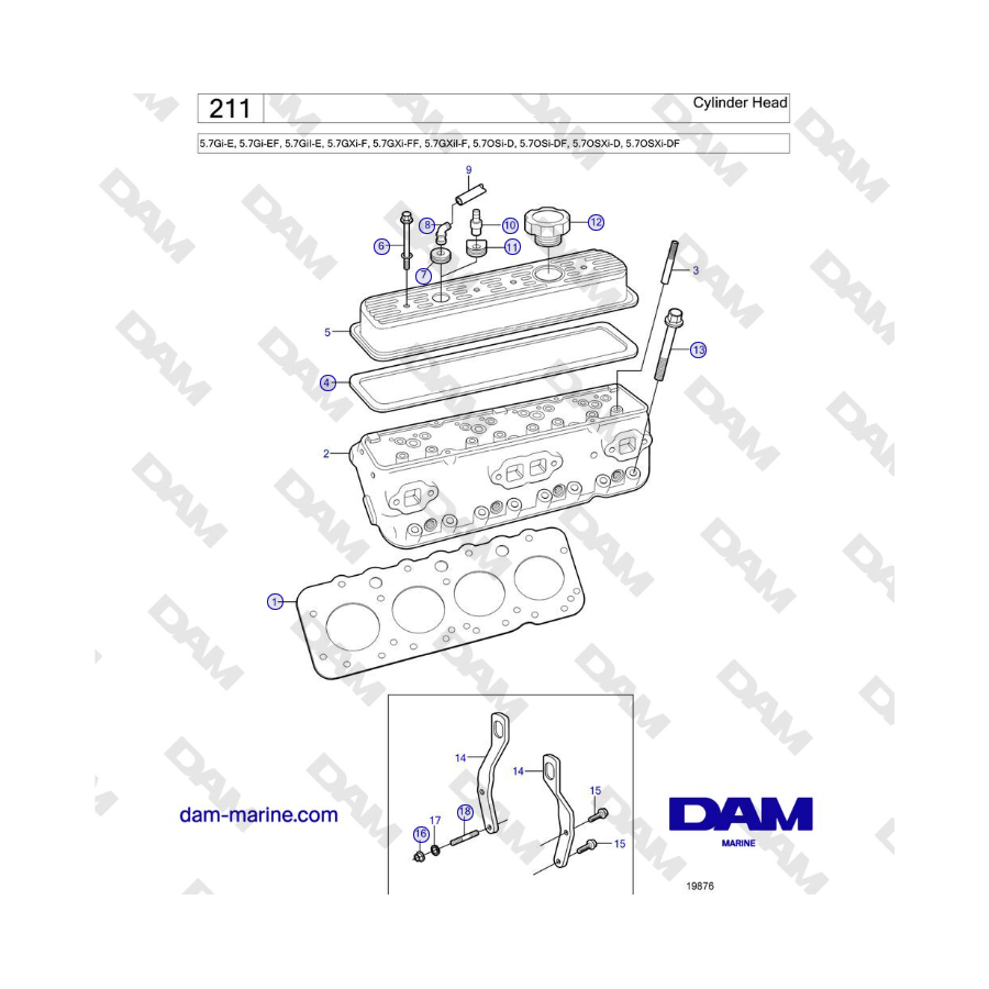 Volvo Penta 5.7Gi-E, 5.7Gi-EF, 5.7GiI-E, 5.7GXi-F, 5.7GXi-FF - Cylinder Head