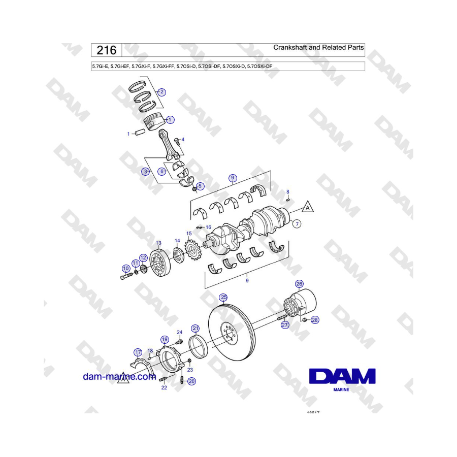 Volvo Penta 5.7Gi-E, 5.7Gi-EF, 5.7GXi-F, 5.7GXi-FF - Crankshaft and Related Parts